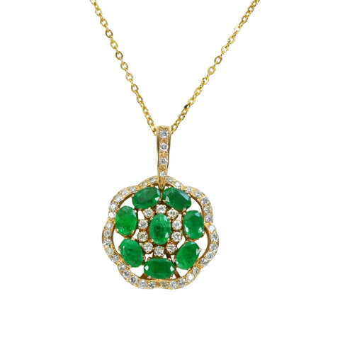 【中古】 K18YG EMERALD DIAMOND Pendant Necklace エメラルド＆ダイヤモンドペンダントネックレス 7.9g