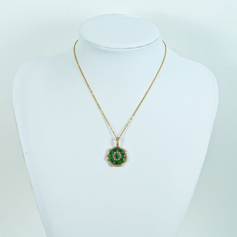【中古】 K18YG EMERALD DIAMOND Pendant Necklace エメラルド＆ダイヤモンドペンダントネックレス 7.9g