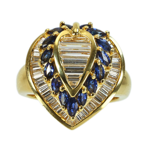 【中古】K18YG DIAMOND ダイヤモンド・サファイアリング  D1.13ct S1.09ct 11.5g #12.5