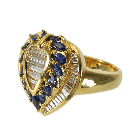 【中古】K18YG DIAMOND ダイヤモンド・サファイアリング  D1.13ct S1.09ct 11.5g #12.5