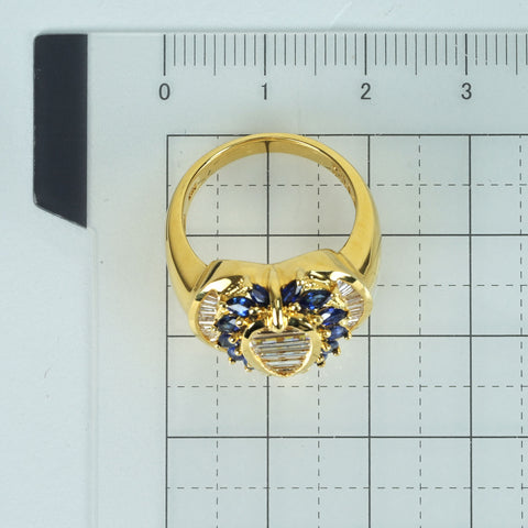 【中古】K18YG DIAMOND ダイヤモンド・サファイアリング  D1.13ct S1.09ct 11.5g #12.5