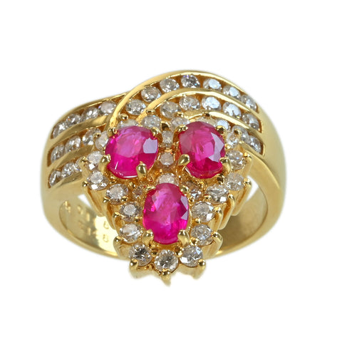 【中古】K18YG RUBYルビーリング R1.48ct D1.18ct 8.5g #11.5