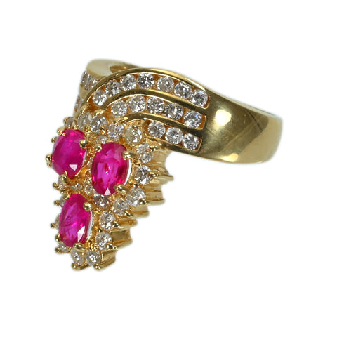 【中古】K18YG RUBYルビーリング R1.48ct D1.18ct 8.5g #11.5