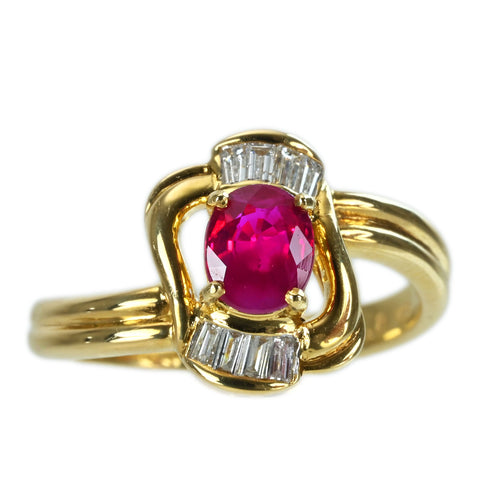 【中古】K18YG RUBY RING ルビーリング R0.80ct D0.18ct 4.1g