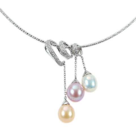 【中古】K18YG PEARL NECKLACE パールネックレス D0.34ct 14.5g