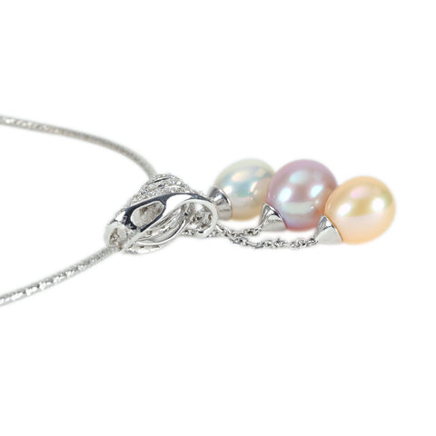 【中古】K18YG PEARL NECKLACE パールネックレス D0.34ct 14.5g