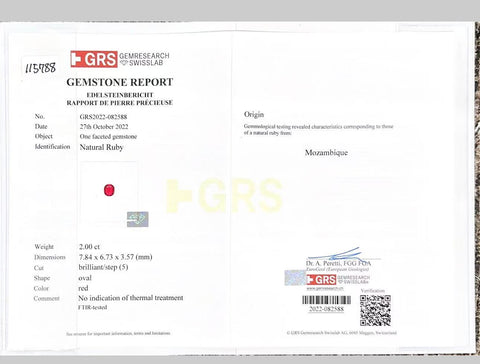 【中古】PT900 RUBYモザンビーク産非加熱ルビーリング 2.00ct GRS鑑別書 4.9g #11.5