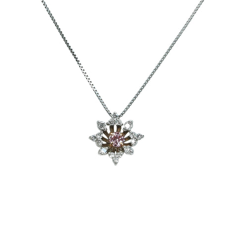 【中古】PT850/K18/PT900 PINK DIAMOND  Necklace ピンクダイヤモンドペンダントネックレス PD0.093ct SI2 D0.13ct AGTソーティング 2.9g