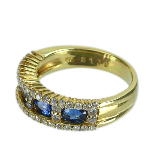 【中古】 K18YG SAPPHIREサファイアリング  RING S1.15ct D0.60ct 6.5g #11.5