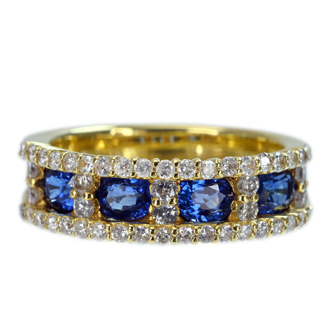 【中古】 K18YG SAPPHIREサファイアリング  RING S1.15ct D0.60ct 6.5g #11.5