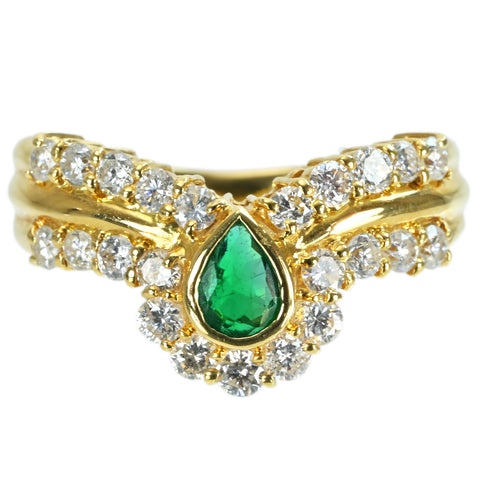 【中古】K18YG EMERALD エメラルドリング RING E0.25ct D0.81ct 7.2g #12