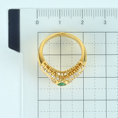 【中古】K18YG EMERALD エメラルドリング RING E0.25ct D0.81ct 7.2g #12