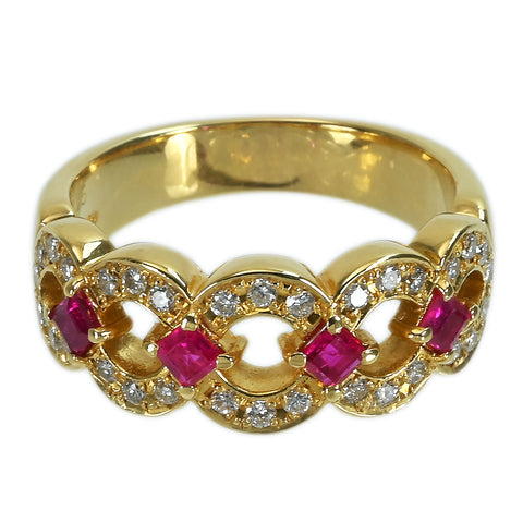 【中古】K18YG RUBY RING ルビーリング R0.45ct D0.33ct 7.6g #14
