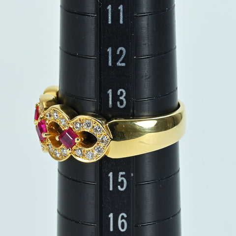 【中古】K18YG RUBY RING ルビーリング R0.45ct D0.33ct 7.6g #14