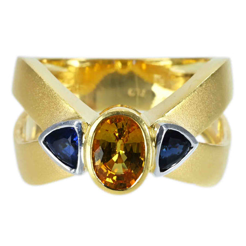 【中古】K18YG SAPPHIRE RING ゴールデンサファイア/ブルーサファイアリング 鑑別書 9.5g #15