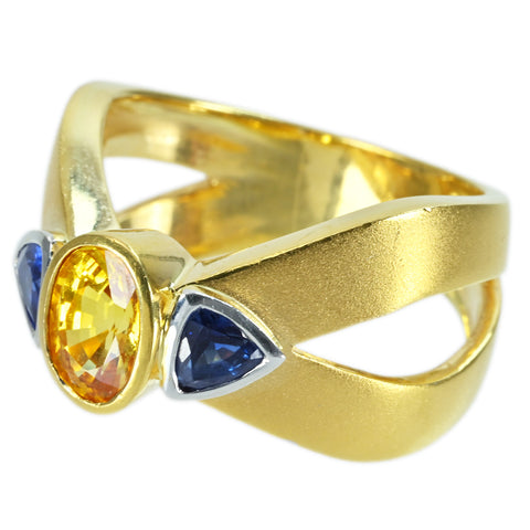【中古】K18YG SAPPHIRE RING ゴールデンサファイア/ブルーサファイアリング 鑑別書 9.5g #15