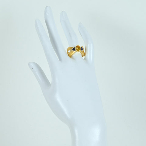 【中古】K18YG SAPPHIRE RING ゴールデンサファイア/ブルーサファイアリング 鑑別書 9.5g #15