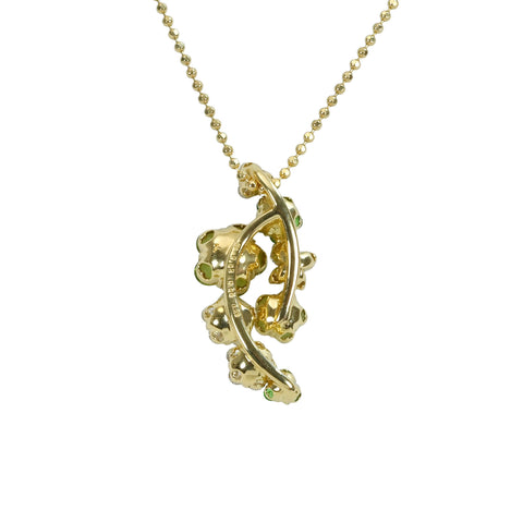 Pre-owned 18K Yellow Gold Peridot Necklace, Peridot and Garnet Pendant Necklace, P0.65ct, G0.23ct, 7.4g 