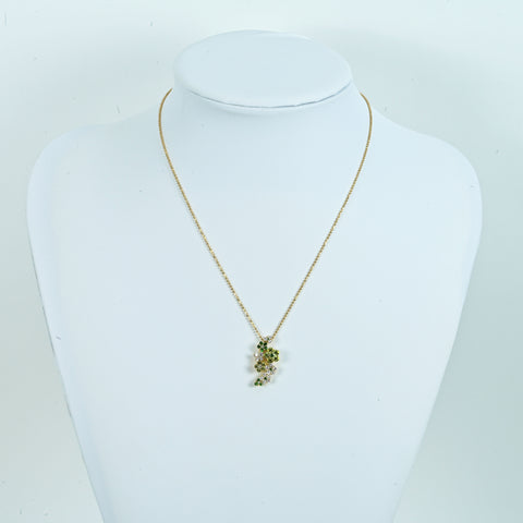 Pre-owned 18K Yellow Gold Peridot Necklace, Peridot and Garnet Pendant Necklace, P0.65ct, G0.23ct, 7.4g 