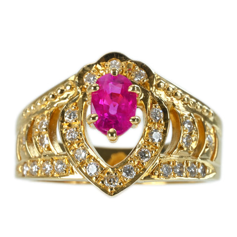 【中古】K18YG RUBY RING ルビーリング R0.65ct D0.24ct 6.1g #11
