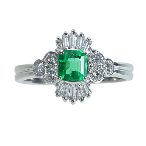 【中古】PT900 EMERALD RING エメラルドリング E0.53ct D0.47ct 5.9g #12