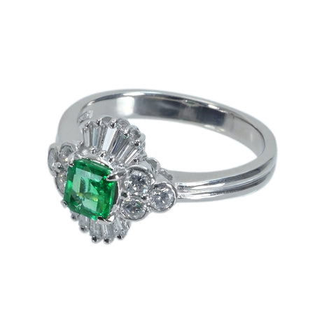 【中古】PT900 EMERALD RING エメラルドリング E0.53ct D0.47ct 5.9g #12