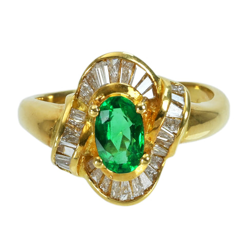 【中古】 K18YG EMERALD RING エメラルドリング E0.96ct D0.64ct 7.0g #15