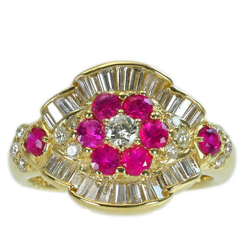 【中古】K18YG RUBYルビーリング R0.65ct D0.80ct 7.5g #10