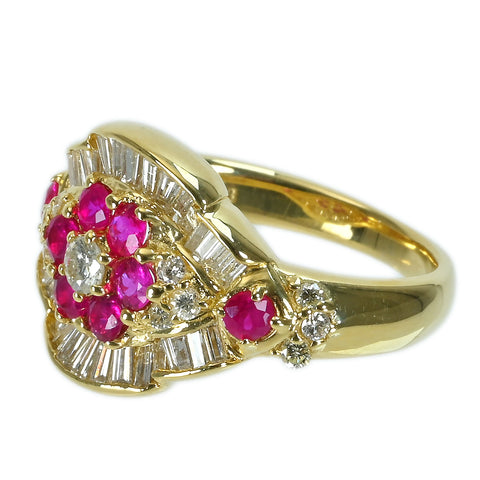 【中古】K18YG RUBYルビーリング R0.65ct D0.80ct 7.5g #10