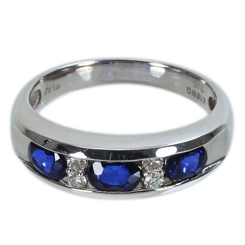 【中古】K18WG SAPPHIRE サファイアリング S1.12ct D0.10ct 3.6g #11.5