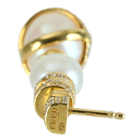 【中古】FRED フレッド K18YG PEARL DIAMOND EARRING パール/ダイヤモンドピアス 20.0g ONE PRICE