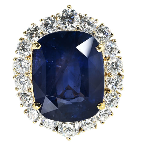 【中古】K18YG BURMA NO HEAT SAPPHIRE RING ビルマ産非加熱サファイアリング S19.93ct D GRS鑑別書 17.5g #11.5