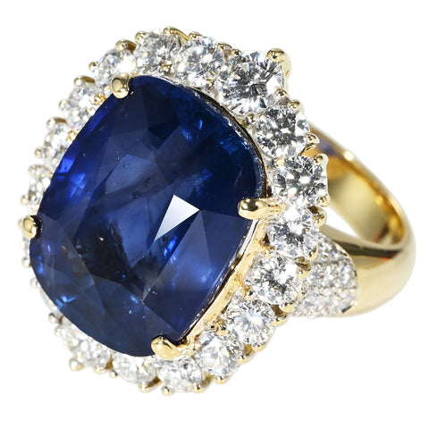 【中古】K18YG BURMA NO HEAT SAPPHIRE RING ビルマ産非加熱サファイアリング S19.93ct D GRS鑑別書 17.5g #11.5
