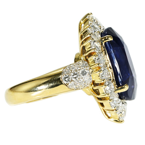 【中古】K18YG BURMA NO HEAT SAPPHIRE RING ビルマ産非加熱サファイアリング S19.93ct D GRS鑑別書 17.5g #11.5
