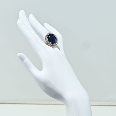 【中古】K18YG BURMA NO HEAT SAPPHIRE RING ビルマ産非加熱サファイアリング S19.93ct D GRS鑑別書 17.5g #11.5