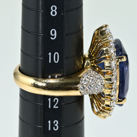 【中古】K18YG BURMA NO HEAT SAPPHIRE RING ビルマ産非加熱サファイアリング S19.93ct D GRS鑑別書 17.5g #11.5