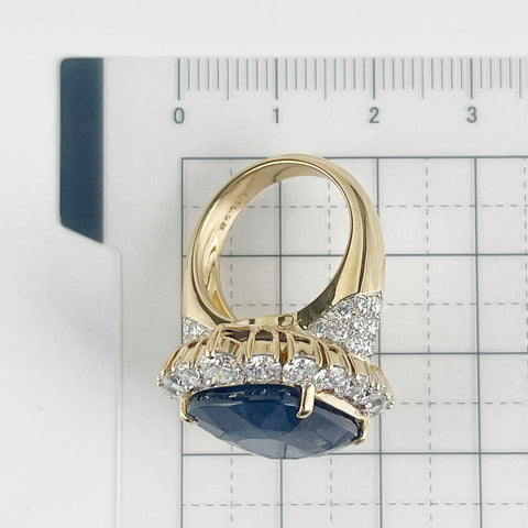 【中古】K18YG BURMA NO HEAT SAPPHIRE RING ビルマ産非加熱サファイアリング S19.93ct D GRS鑑別書 17.5g #11.5