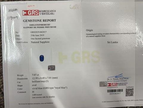 【中古】K18YG SAPPHIRE RING スリランカ産サファイアリング S7.07ct D GRS Royal Blue 鑑別書 6.5g