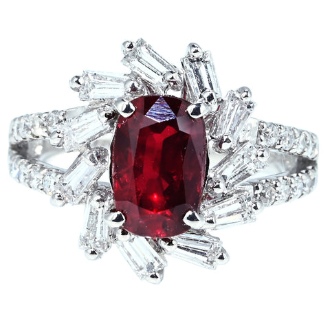 【中古】PT900 NO-HEAT RUBY RING ”Pegion Blood” モザンビーク産非加熱ルビーリング R2.01ct D0.76ct GRS"ピジョンブラッド"鑑別書 6.4g #11
