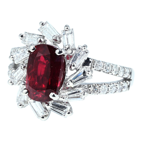 【中古】PT900 NO-HEAT RUBY RING ”Pegion Blood” モザンビーク産非加熱ルビーリング R2.01ct D0.76ct GRS"ピジョンブラッド"鑑別書 6.4g #11