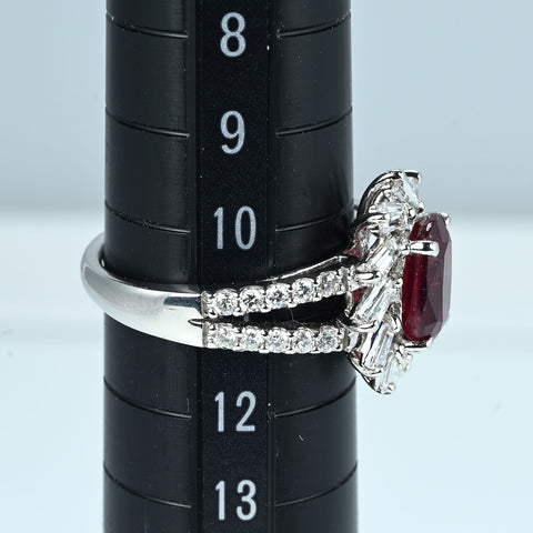 【中古】PT900 NO-HEAT RUBY RING ”Pegion Blood” モザンビーク産非加熱ルビーリング R2.01ct D0.76ct GRS"ピジョンブラッド"鑑別書 6.4g #11