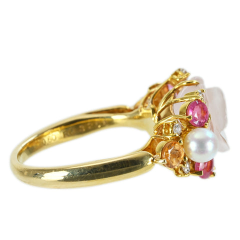 【中古】POLAポーラ K18YG ローズクォーツ/ピンクトルマリン/パール/シトリンリング RQ3.256ct D0.13ct 5.0g #10 ONE PRICE