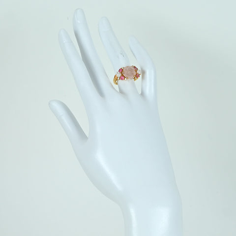 【中古】POLAポーラ K18YG ローズクォーツ/ピンクトルマリン/パール/シトリンリング RQ3.256ct D0.13ct 5.0g #10 ONE PRICE