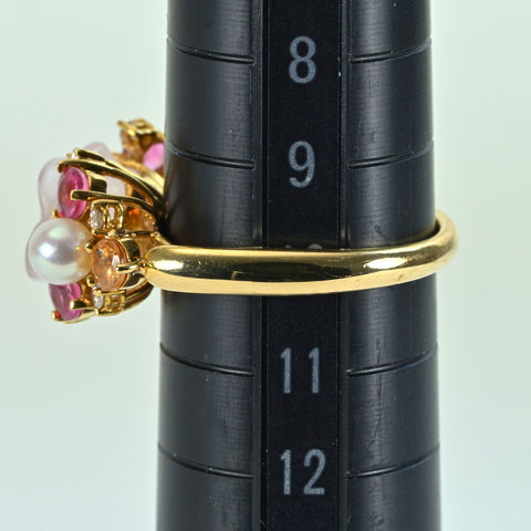 【中古】POLAポーラ K18YG ローズクォーツ/ピンクトルマリン/パール/シトリンリング RQ3.256ct D0.13ct 5.0g #10 ONE PRICE