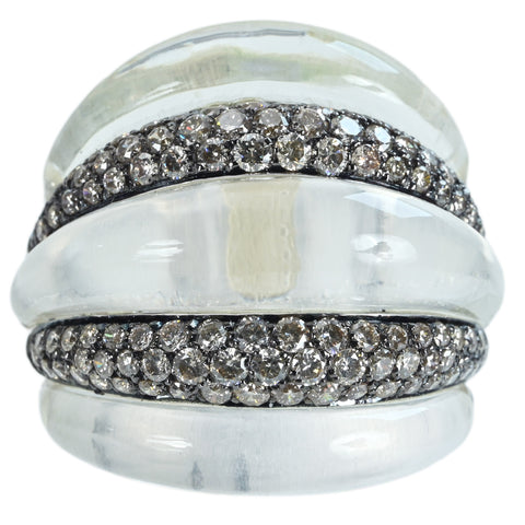 【中古】DAMIANI ダミアーニ RING K18WG/QUARTZ RING  スピッキ ディルナリング ブラウンダイヤモンド ソーティング 16.5g #13 ONE PRICE