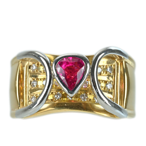 【中古】K18/PT900 RUBY RINGルビーリング R0.55ct D0.15ct 鑑別書 8.1g #11