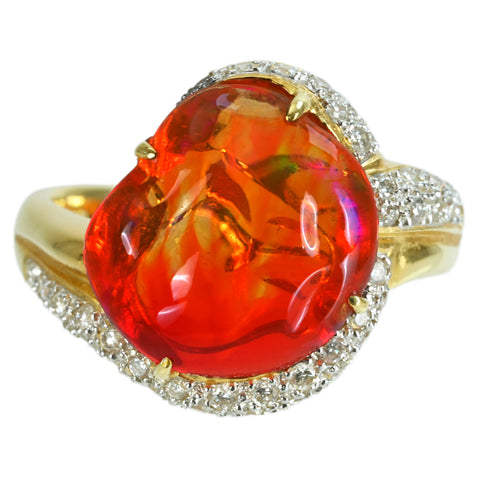 【中古】K18YG/WG MEXICO OPALメキシコオパールリング OP5.53ct D0.493ct 8.6g #18