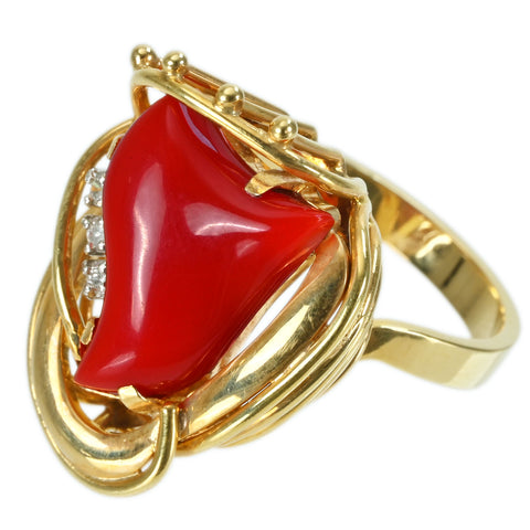 【中古】K18YG/PT900 CORAL RING 赤サンゴリング D 8.6g #13