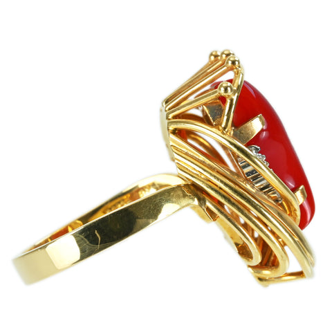 【中古】K18YG/PT900 CORAL RING 赤サンゴリング D 8.6g #13