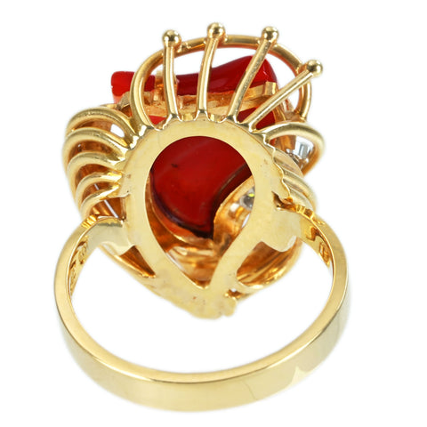【中古】K18YG/PT900 CORAL RING 赤サンゴリング D 8.6g #13